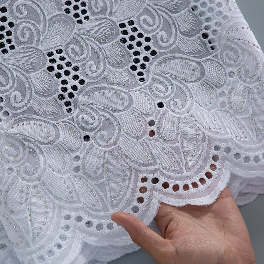 [codex-media-13] White Swiss Voile Lace Fabric Rhinestones 5 Yards | 4934 image 14