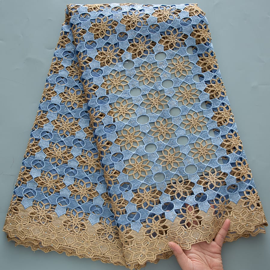 African Guipure Cord Lace Fabric with Rhinestones image 5