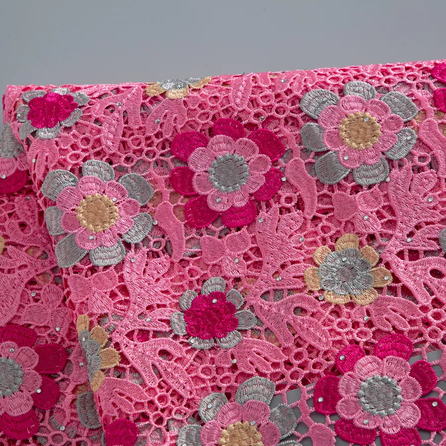 [codex-media-7] Guipure Cord Lace Fabric with Rhinestones | 5 Yards/pc Nigerian Water Soluble Lace Fabric image 8