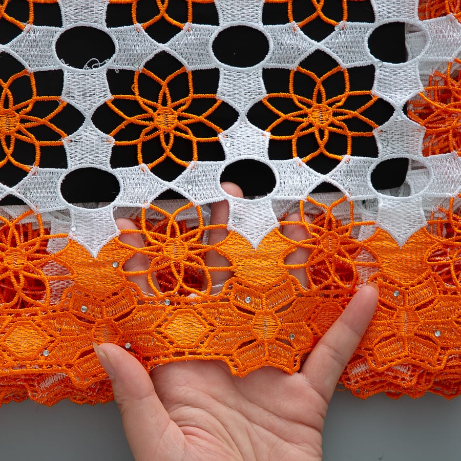 African Guipure Cord Lace Fabric with Rhinestones image 2