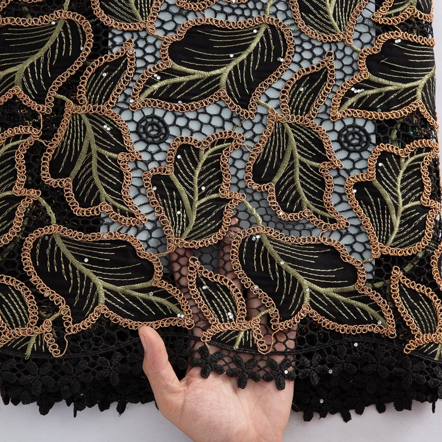 [codex-media-14] Guipure Cord Lace Fabric with Rhinestones | 5 Yards/pc Nigerian Water Soluble Lace Fabric image 15