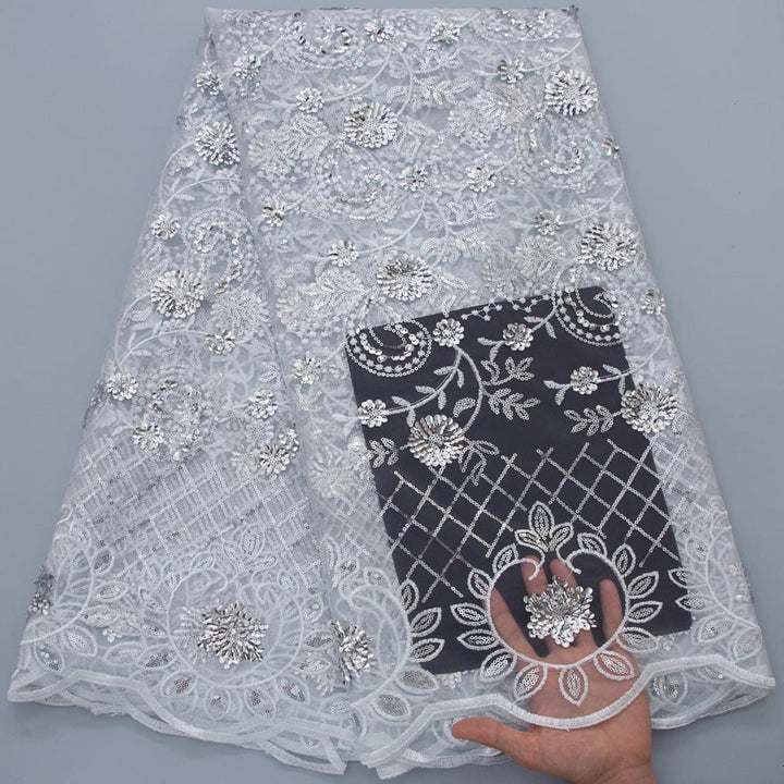 [codex-media-0] African Mesh Lace Fabric, French Net Lace Fabric with Sequins for Sewing Wedding/Party/Prom Dresses image 1