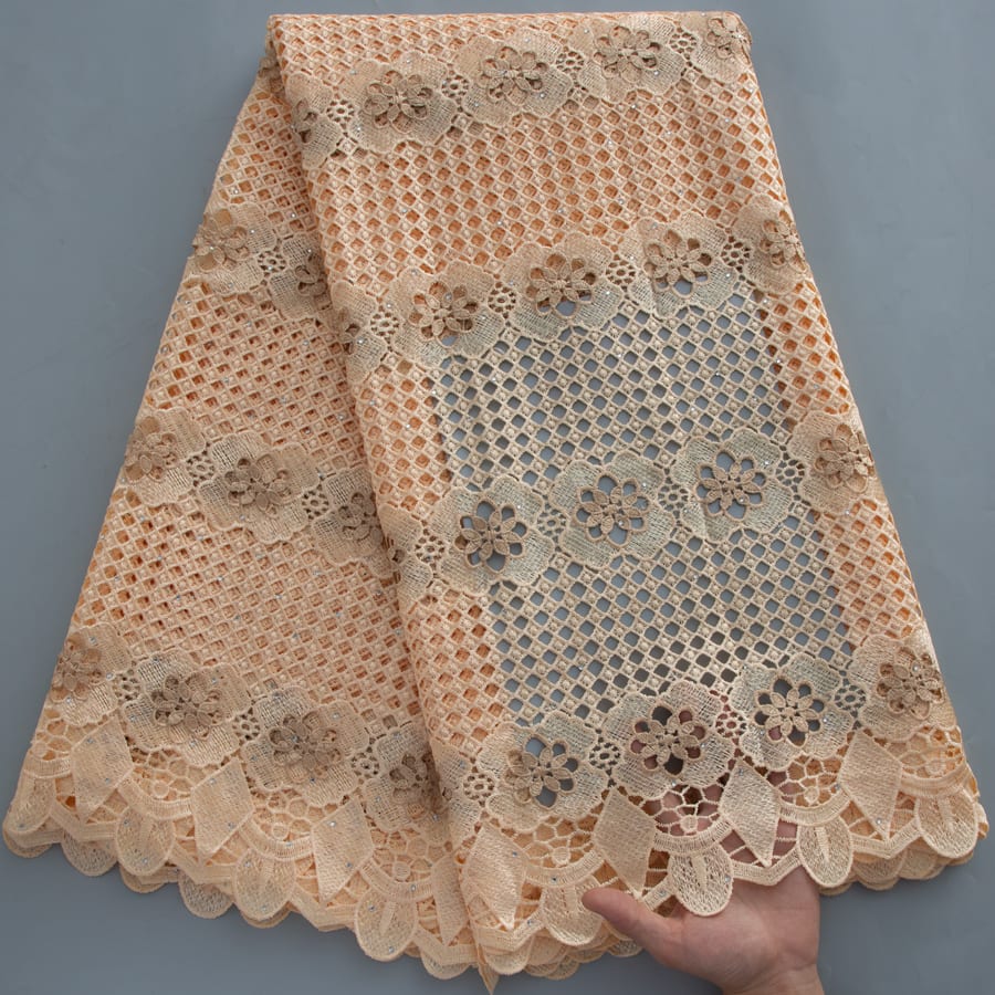 [codex-media-14] Golden Guipure Cord Lace Fabric with Rhinestones | 5 Yards/pc Nigerian Water Soluble Lace Fabric image 15