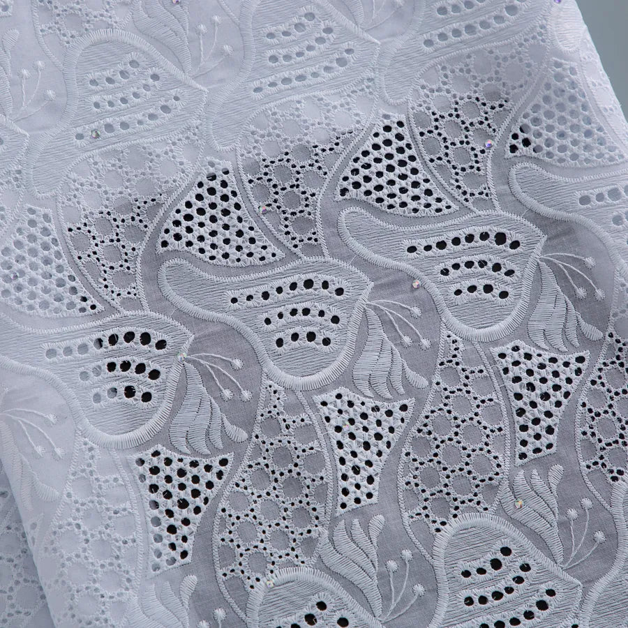 [codex-media-15] White Swiss Voile Lace Fabric Rhinestones 5 Yards | 4934 image 16