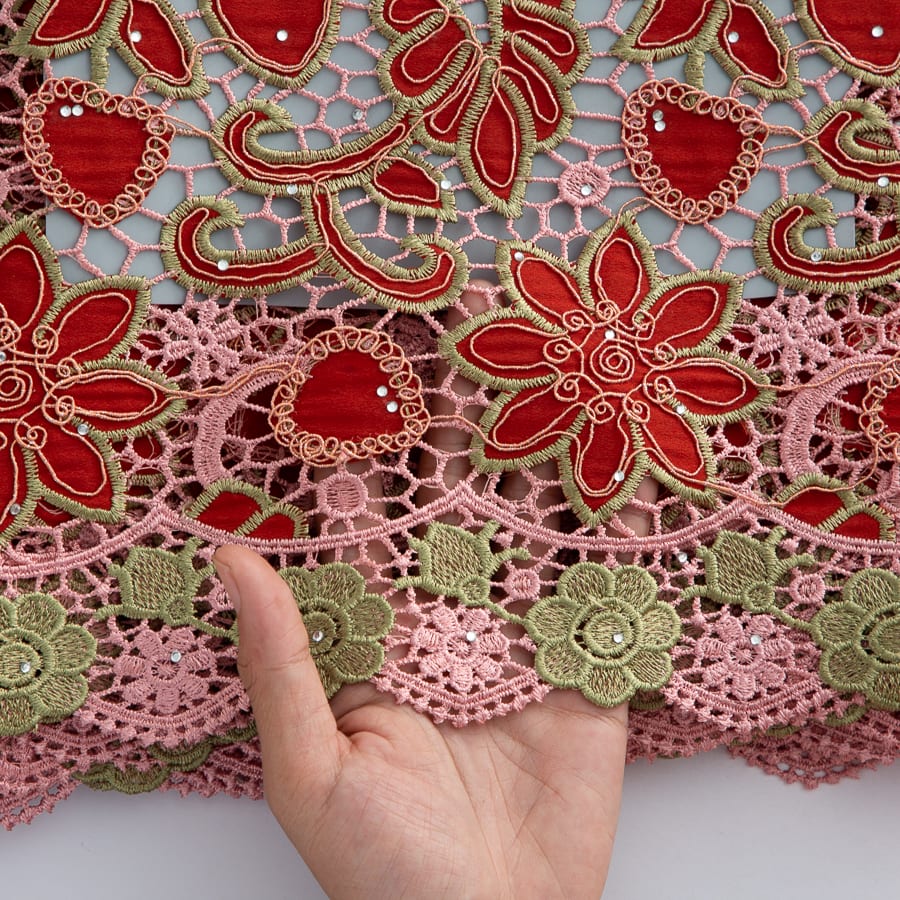 [codex-media-9] Guipure Cord Lace Fabric with Rhinestones | 5 Yards/pc Nigerian Water Soluble Lace Fabric image 10