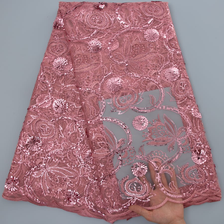 [codex-media-4] African Mesh Lace Fabric, French Net Lace Fabric with Sequins for Sewing Wedding/Party/Prom Dresses image 5