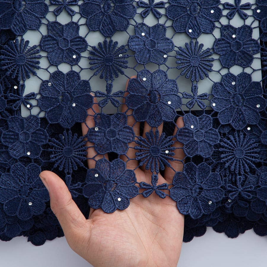 [codex-media-0] Afarican Guipure Cord Lace Fabric with Rhinestones, Nigerian Water Soluble Lace Fabric for Sewing Party Dresses image 1