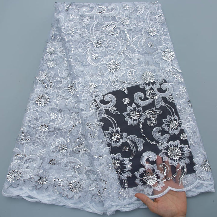 [codex-media-0] French Mesh Lace Fabric, African Net Lace Fabric with Sequins for Sewing Wedding/Party/Prom Dresses image 1