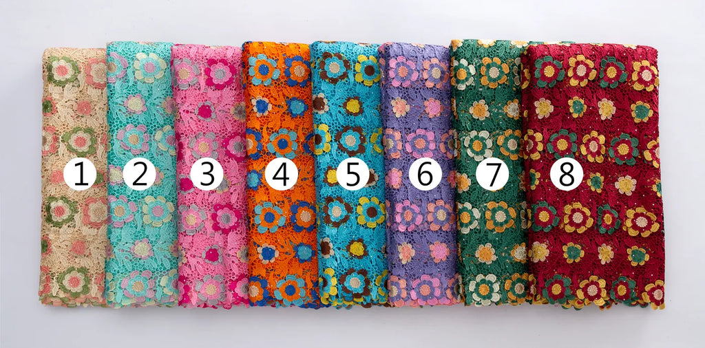[codex-media-3] Guipure Cord Lace Fabric with Rhinestones | 5 Yards/pc Nigerian Water Soluble Lace Fabric image 4