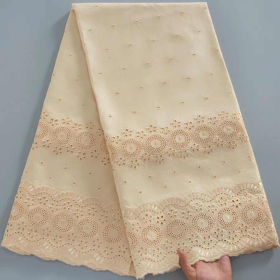 [codex-media-5] Navy Blue Embroidered Eyelet (Circular & Floral Cutout Motifs) Swiss Voile Lace Fabric 5 Yards | 4930 image 6