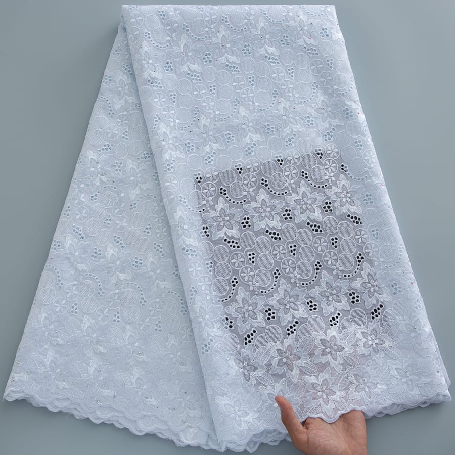 [codex-media-17] Swiss Voile Lace Fabric with Rhinestones, African Cotton Lace Fabric for Sewing Wedding Party/Prom Dresses image 18