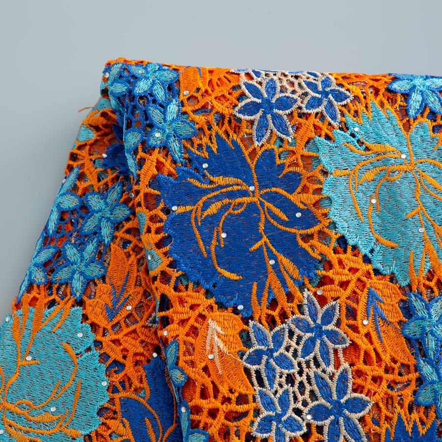 [codex-media-8] Guipure Cord Lace Fabric with Rhinestones | 5 Yards/pc Nigerian Water Soluble Lace Fabric image 9