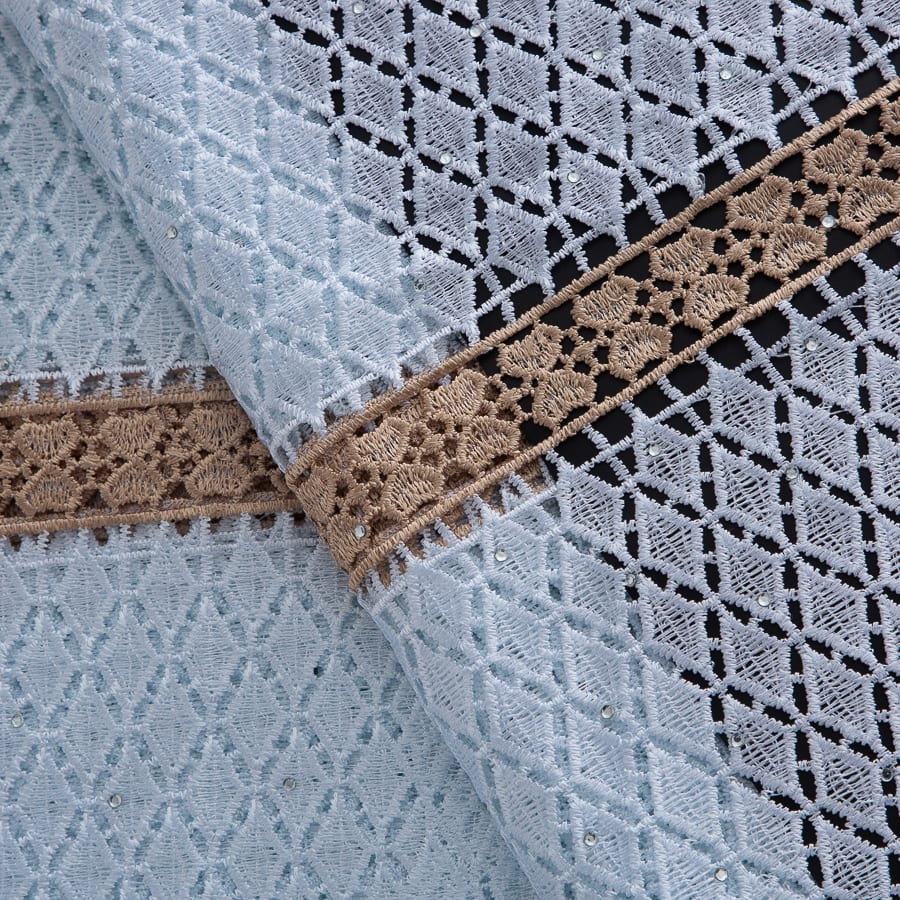 [codex-media-6] White Guipure Cord Lace Fabric with Rhinestones | 5 Yards/pc Nigerian Water Soluble Lace Fabric image 7