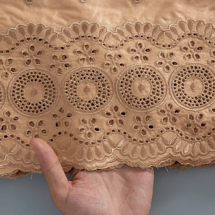 [codex-media-16] Navy Blue Embroidered Eyelet (Circular & Floral Cutout Motifs) Swiss Voile Lace Fabric 5 Yards | 4930 image 17