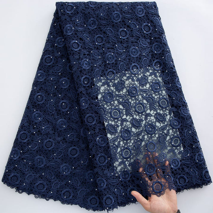 [codex-media-1] African Guipure Cord Lace Fabric with Sequins, Nigerian Water Soluble Lace Fabric for Sewing Wedding/Party/Prom Dresses image 2