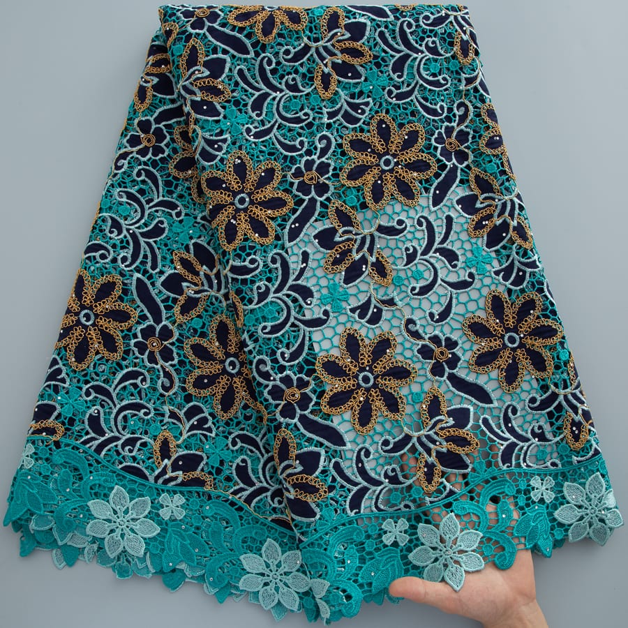 [codex-media-9] Afarican Guipure Cord Lace Fabric with Rhinestones, Nigerian Water Soluble Lace Fabric for Sewing Party Dresses image 10