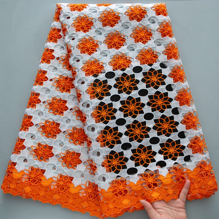 [codex-media-0] African Guipure Cord Lace Fabric with Rhinestones image 1