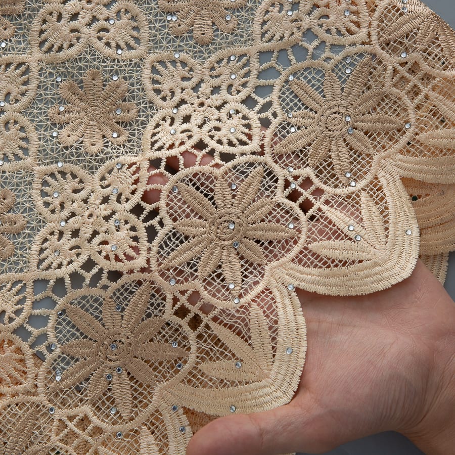 [codex-media-6] Golden Guipure Cord Lace Fabric with Rhinestones | 5 Yards/pc Nigerian Water Soluble Lace Fabric image 7