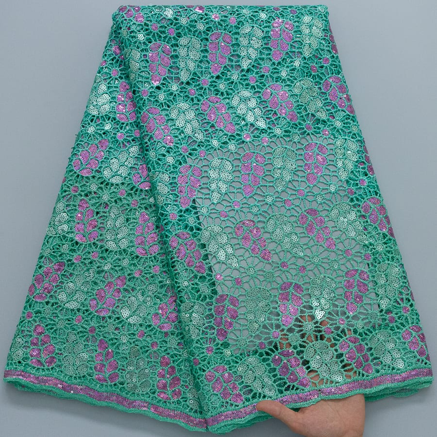 [codex-media-5] Afarican Guipure Cord Lace Fabric with Sequins, Nigerian Water Soluble Lace Fabric for Sewing Party Dresses image 6