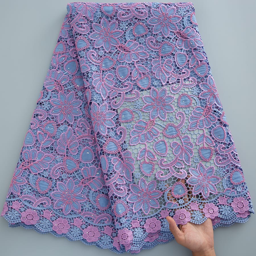 [codex-media-10] Guipure Cord Lace Fabric with Rhinestones | 5 Yards/pc Nigerian Water Soluble Lace Fabric image 11