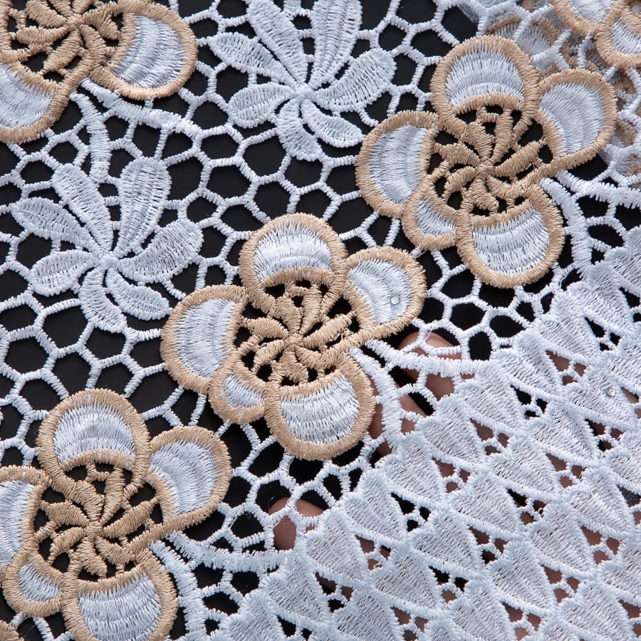 [codex-media-4] White Guipure Cord Lace Fabric with Rhinestones | 5 Yards/pc Nigerian Water Soluble Lace Fabric image 5