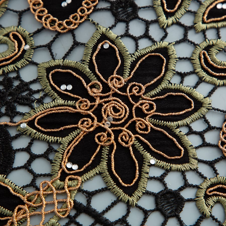 [codex-media-1] Guipure Cord Lace Fabric with Rhinestones | 5 Yards/pc Nigerian Water Soluble Lace Fabric image 2
