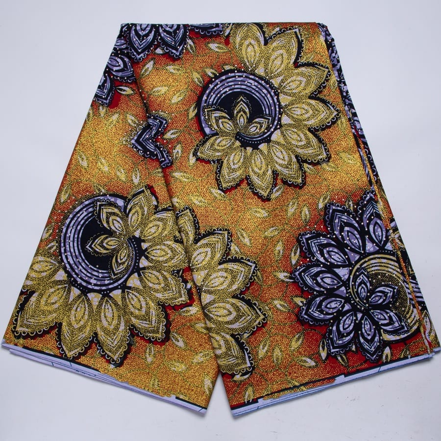 [codex-media-4] 6 Yards African Wax Print Fabric with Rhinestones, Double-Sided Design Material for Sewing Crafting Party & Wedding Dress image 5