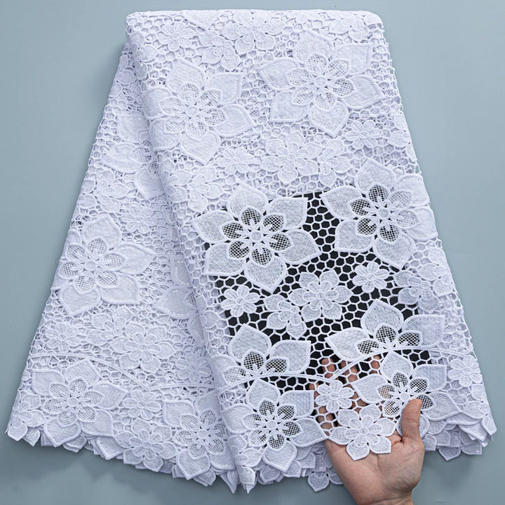 SJD LACE White Guipure Cord Lace Fabric with Sequins 2026 High Quality Lace Material Bridal For Nigerian Wedding Dress A3036