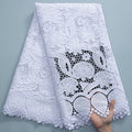 SJD LACE White Guipure Cord Lace Fabric with Sequins 2026 High Quality Lace Material Bridal For Nigerian Wedding Dress A3036