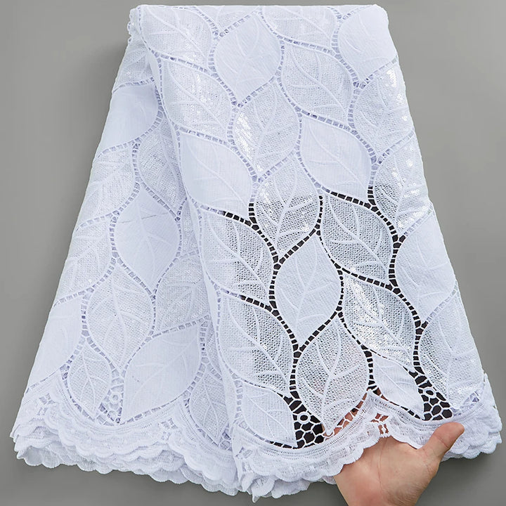 SJD White Guipure Cord Lace Fabric with Sequins 2025 High Quality African Water Souble Lace Fabric for Women Party Dresses Sew