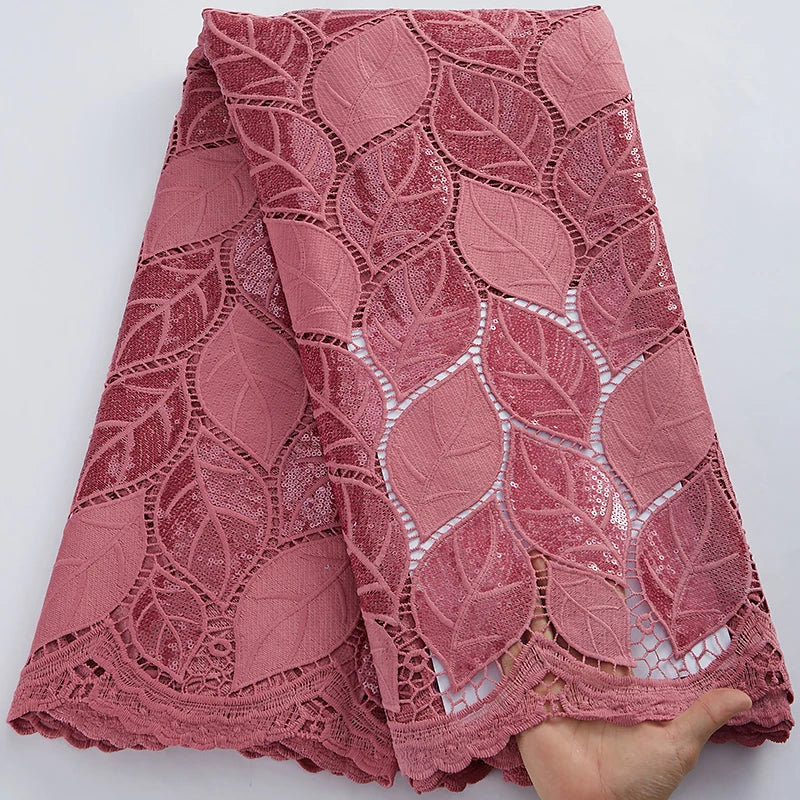 SJD White Guipure Cord Lace Fabric with Sequins 2025 High Quality African Water Souble Lace Fabric for Women Party Dresses Sew