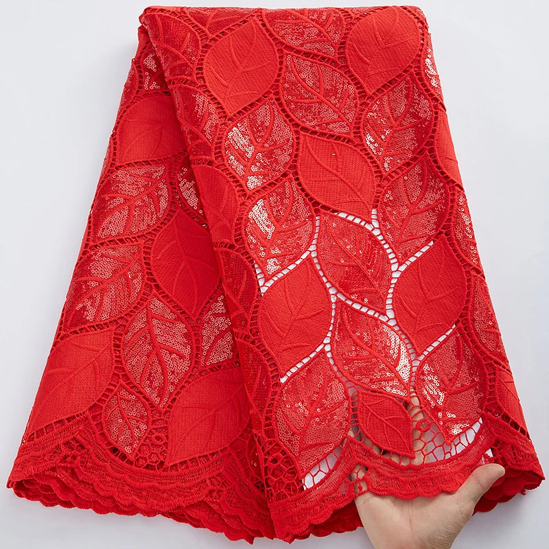 SJD White Guipure Cord Lace Fabric with Sequins 2025 High Quality African Water Souble Lace Fabric for Women Party Dresses Sew