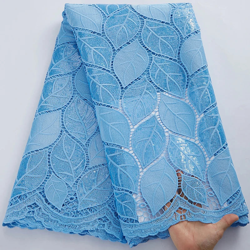 SJD White Guipure Cord Lace Fabric with Sequins 2025 High Quality African Water Souble Lace Fabric for Women Party Dresses Sew
