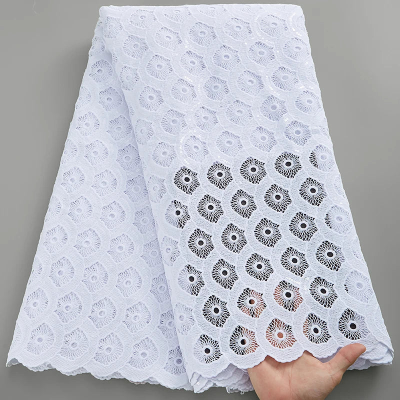 SJD LACE White Guipure Cord Lace Fabric with Sequins 2026 High Quality Lace Material Bridal For Nigerian Wedding Dress A3036