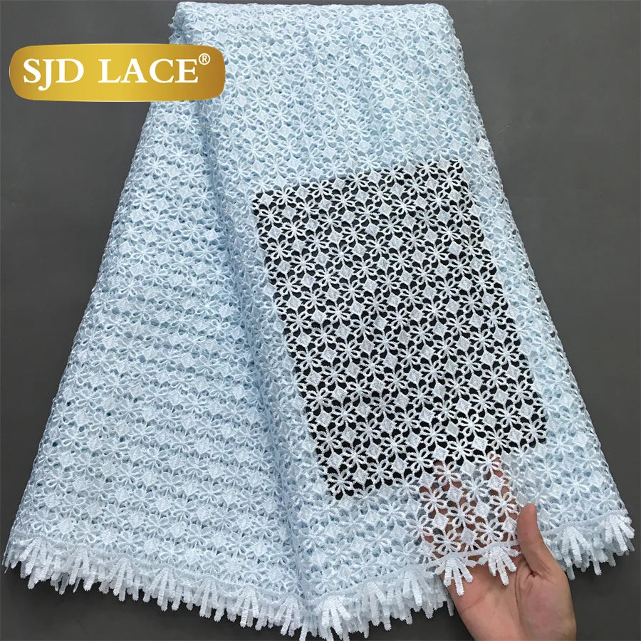 SJD White Guipure Cord Lace Fabric with Sequins 2025 High Quality African Water Souble Lace Fabric for Women Party Dresses Sew