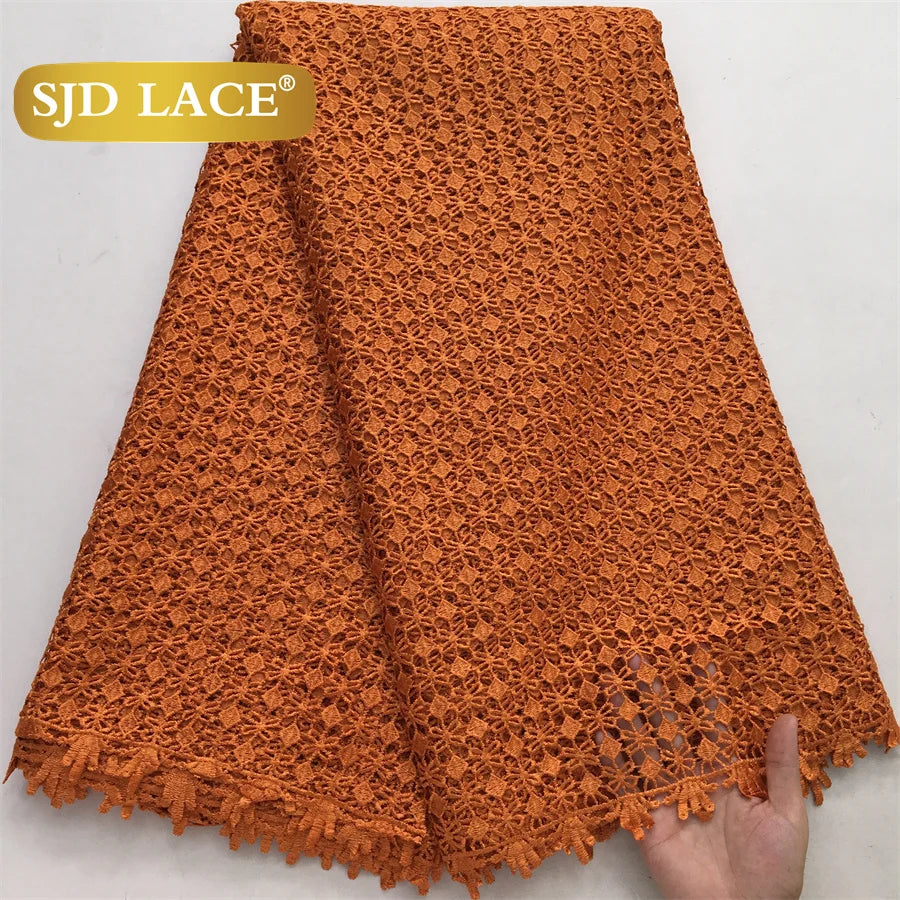 SJD White Guipure Cord Lace Fabric with Sequins 2025 High Quality African Water Souble Lace Fabric for Women Party Dresses Sew