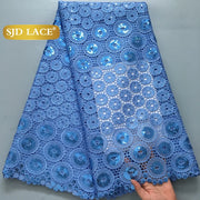 SJD White Guipure Cord Lace Fabric with Sequins 2025 High Quality African Water Souble Lace Fabric for Women Party Dresses Sew