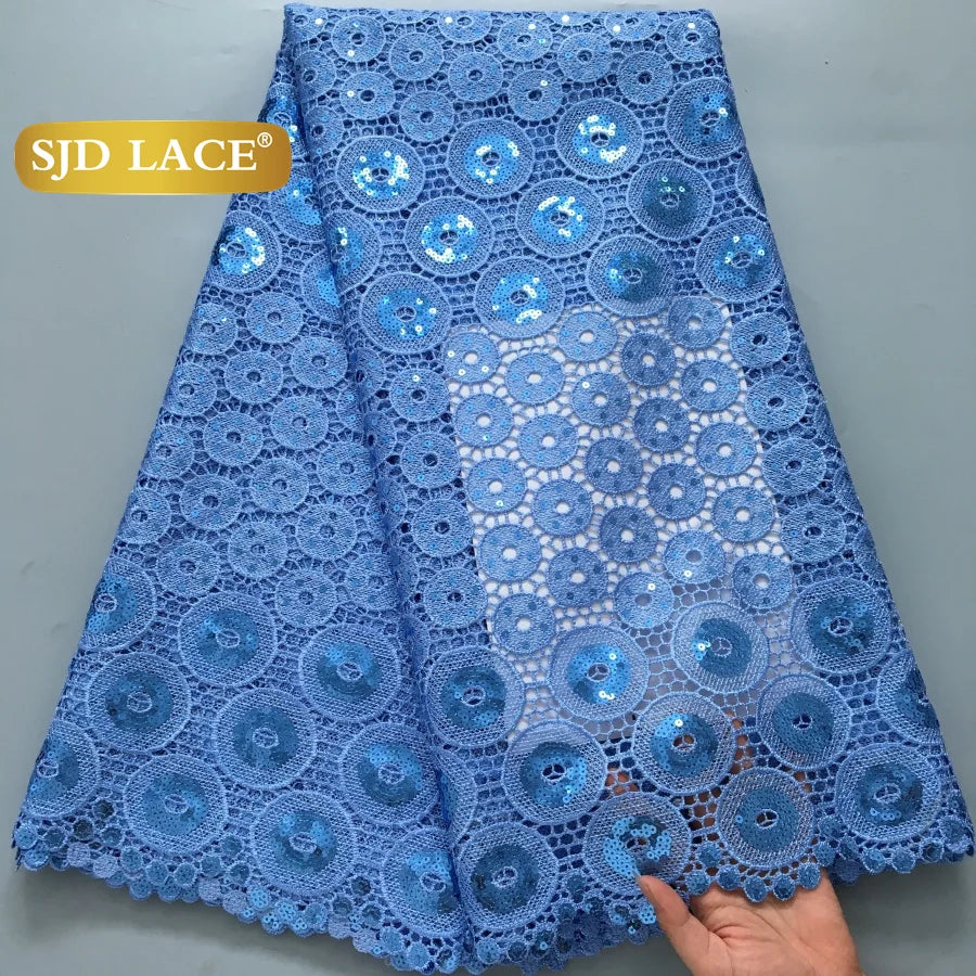 SJD White Guipure Cord Lace Fabric with Sequins 2025 High Quality African Water Souble Lace Fabric for Women Party Dresses Sew