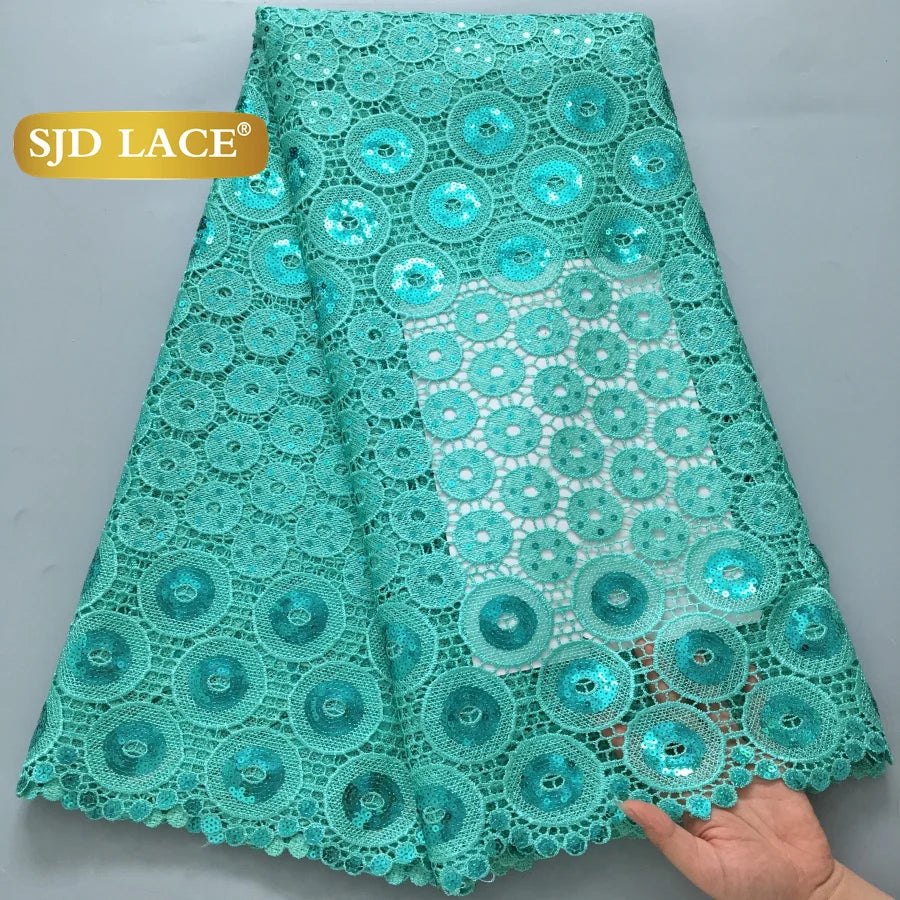 SJD White Guipure Cord Lace Fabric with Sequins 2025 High Quality African Water Souble Lace Fabric for Women Party Dresses Sew