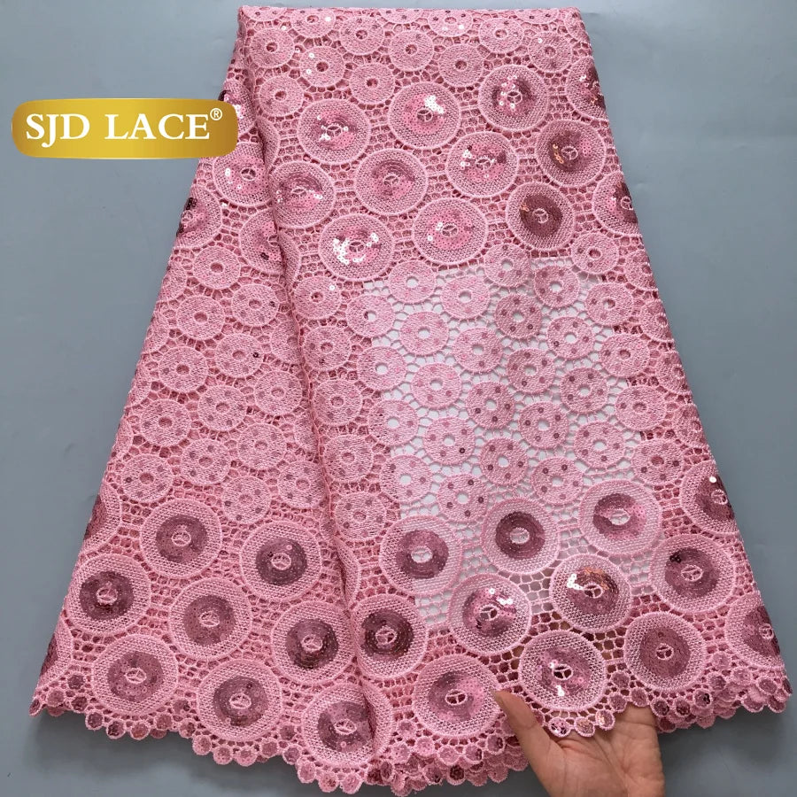 SJD White Guipure Cord Lace Fabric with Sequins 2025 High Quality African Water Souble Lace Fabric for Women Party Dresses Sew