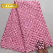 SJD White Guipure Cord Lace Fabric with Sequins 2025 High Quality African Water Souble Lace Fabric for Women Party Dresses Sew