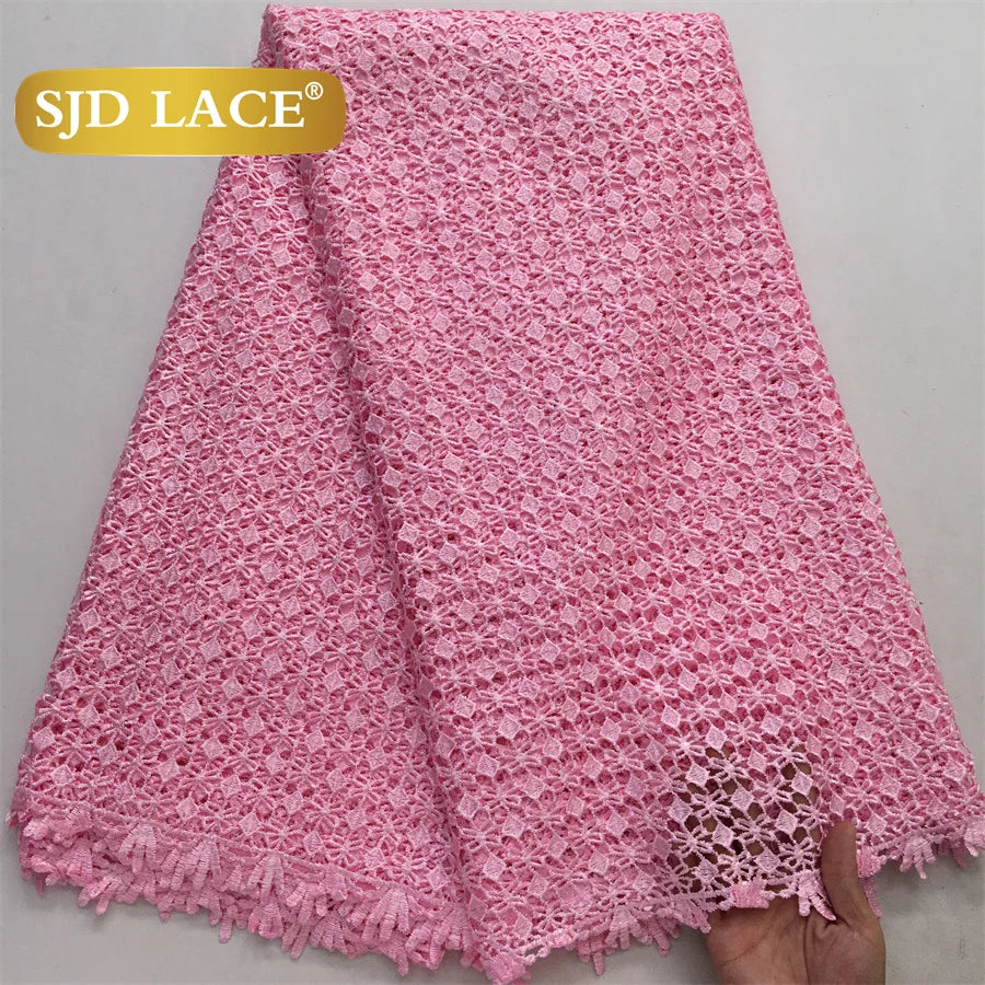SJD White Guipure Cord Lace Fabric with Sequins 2025 High Quality African Water Souble Lace Fabric for Women Party Dresses Sew