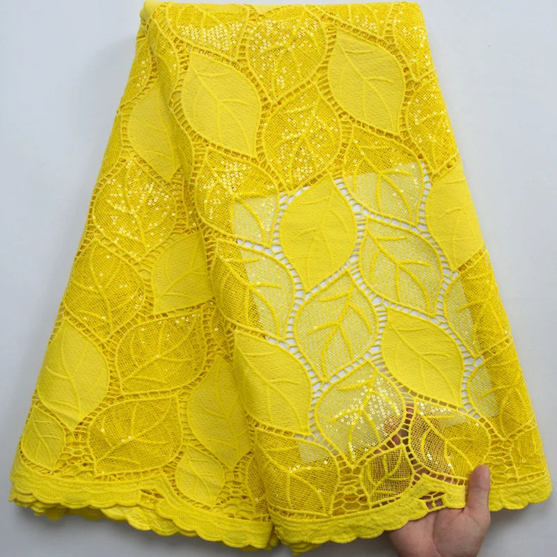 SJD White Guipure Cord Lace Fabric with Sequins 2025 High Quality African Water Souble Lace Fabric for Women Party Dresses Sew