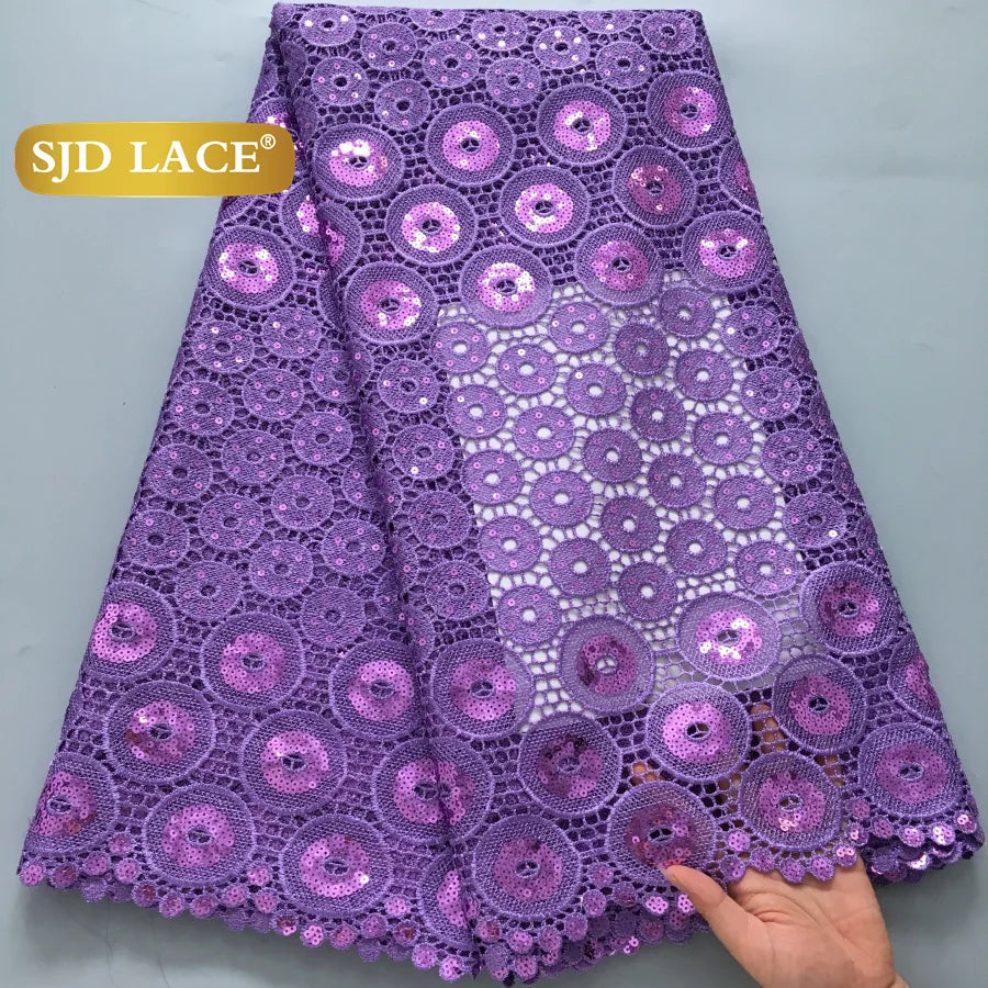 SJD White Guipure Cord Lace Fabric with Sequins 2025 High Quality African Water Souble Lace Fabric for Women Party Dresses Sew