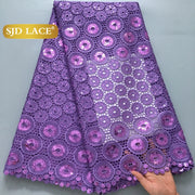 SJD White Guipure Cord Lace Fabric with Sequins 2025 High Quality African Water Souble Lace Fabric for Women Party Dresses Sew