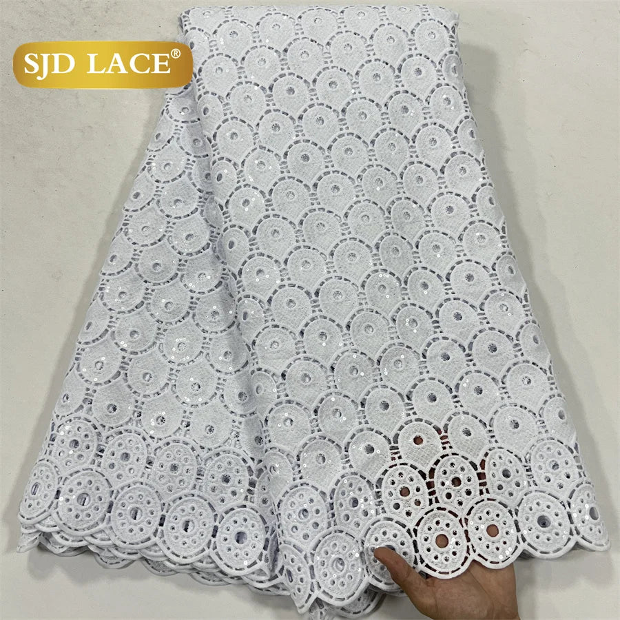 SJD LACE White Guipure Cord Lace Fabric with Sequins 2026 High Quality Lace Material Bridal For Nigerian Wedding Dress A3036