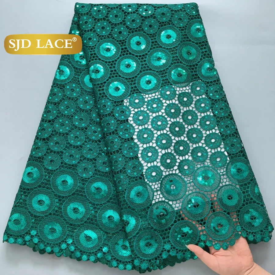 SJD White Guipure Cord Lace Fabric with Sequins 2025 High Quality African Water Souble Lace Fabric for Women Party Dresses Sew