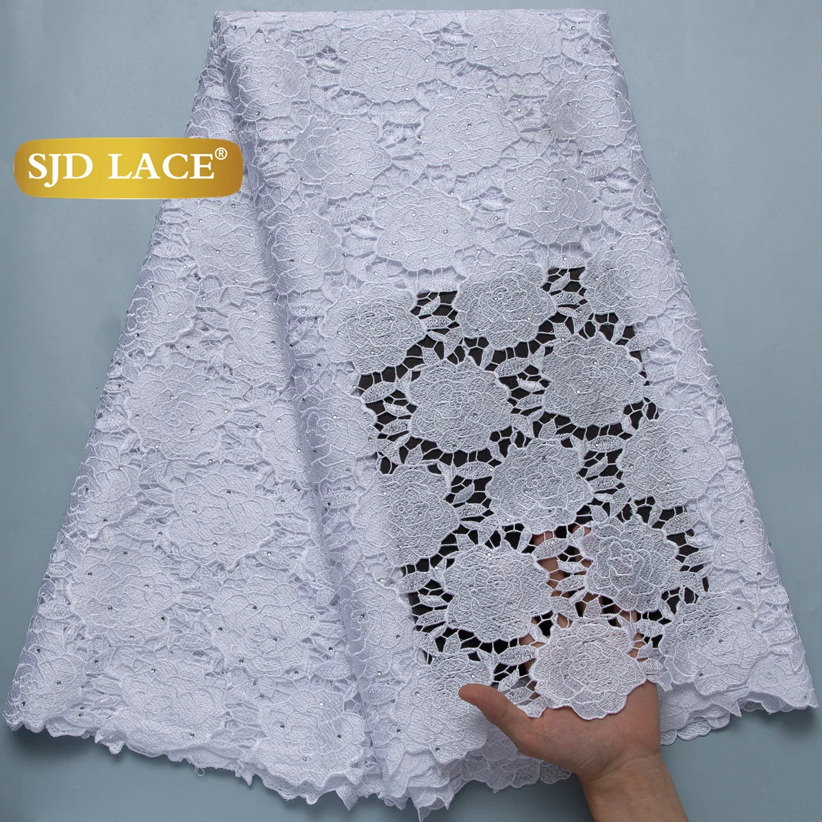 SJD LACE Navy Blue Nigerian Cord Lace Fabric 5Yards 2026 Latest African Stones Water Soluble Lace for Women Party Dress Sew 4684