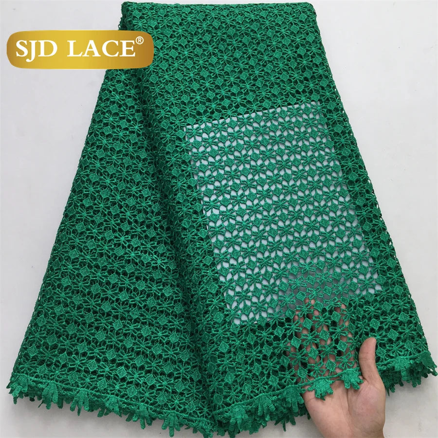 SJD White Guipure Cord Lace Fabric with Sequins 2025 High Quality African Water Souble Lace Fabric for Women Party Dresses Sew