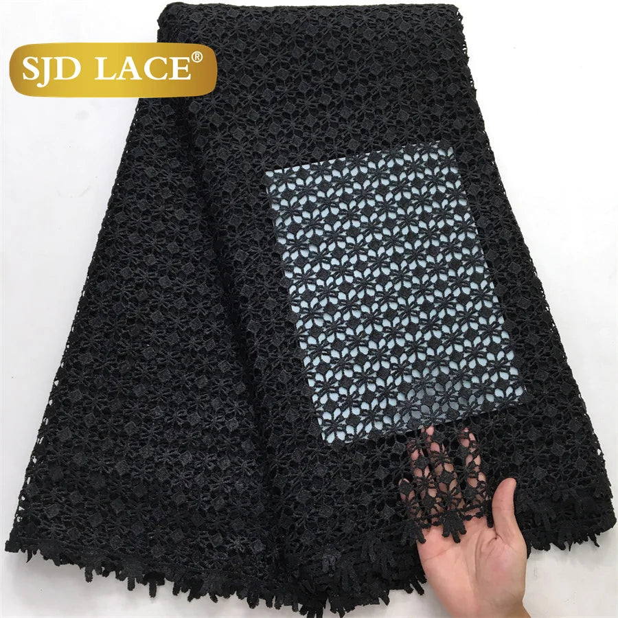 SJD White Guipure Cord Lace Fabric with Sequins 2025 High Quality African Water Souble Lace Fabric for Women Party Dresses Sew